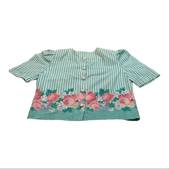 WILDFLOWER COLLECTION BY JC Penney WOMEN’S VINTAGE GREEN FLOWER SHIRT.SIZE M. - Picture 13 of 16
